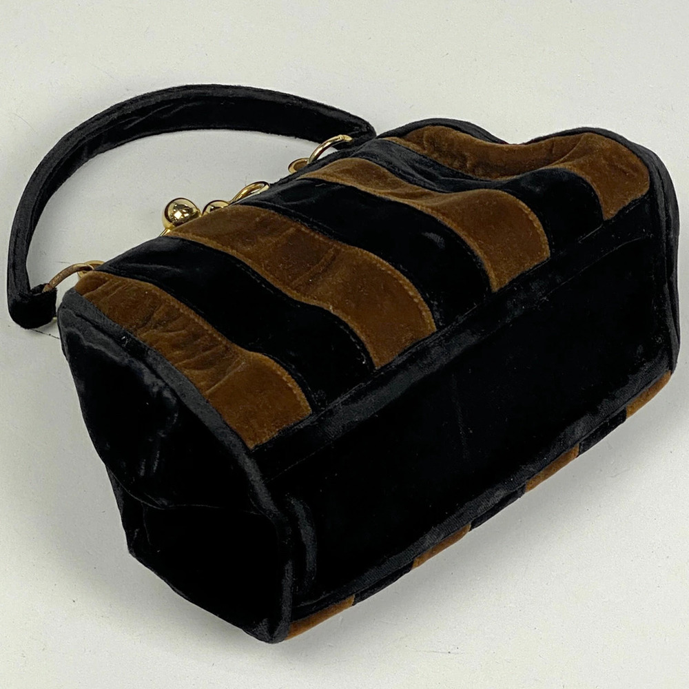 Fendi Brown Velvet Handbag Black Pequin